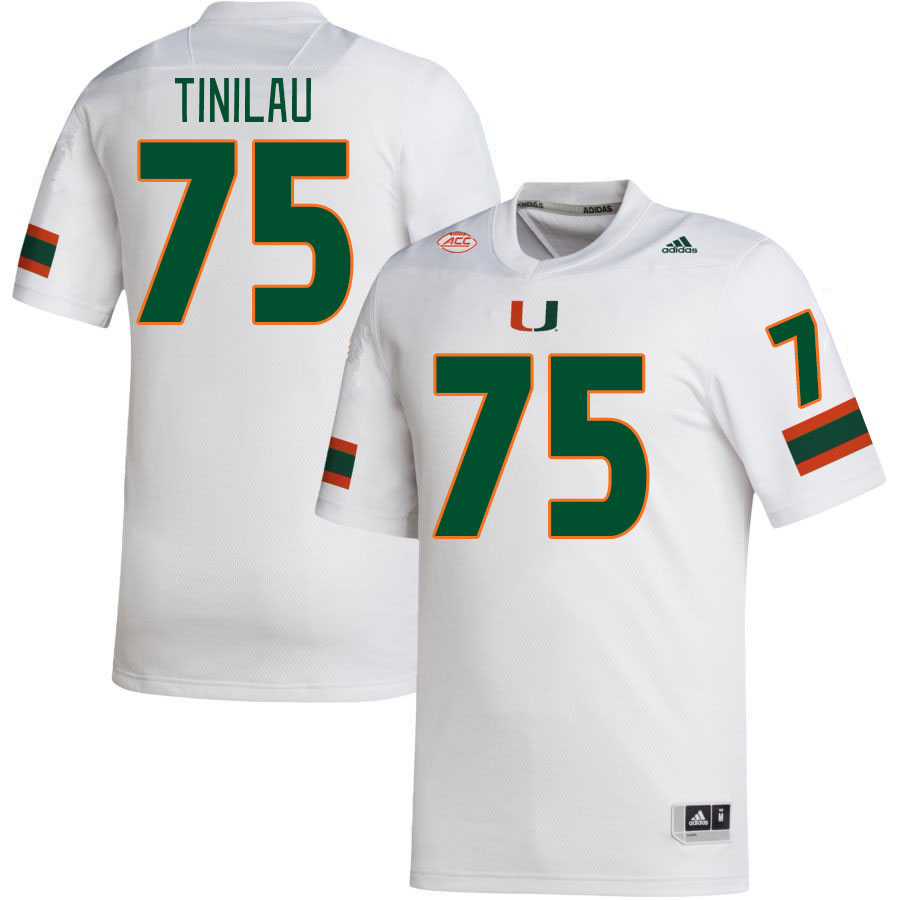 Men #75 Frankie Tinilau Miami Hurricanes College Football Jerseys Stitched Sale-White